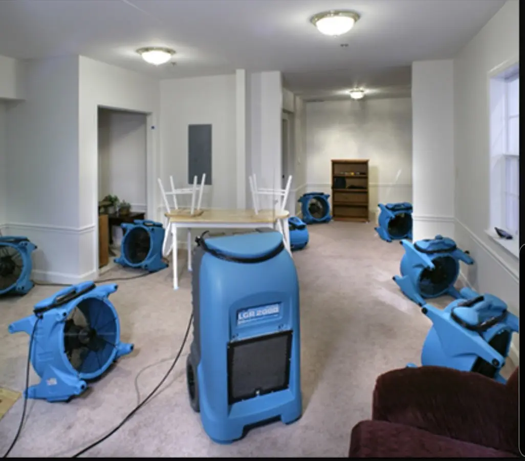 Air movers and dehumidifier setup for Water Extraction & Removal in Hutchinson